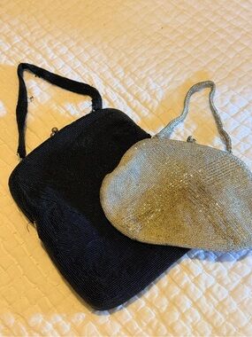 Vintage Beaded Evening Handbags - 1 Silver and 1 Black